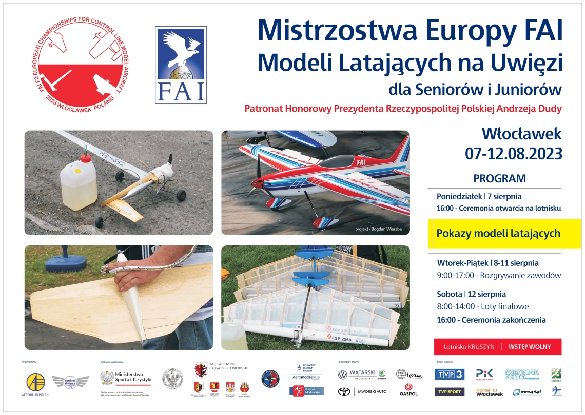 Mistrzostwa Europy FAI Modeli Latających na Uwięzi dla Seniorów i Juniorów 7-12.08.2023 Lotnisko Kruszyn 